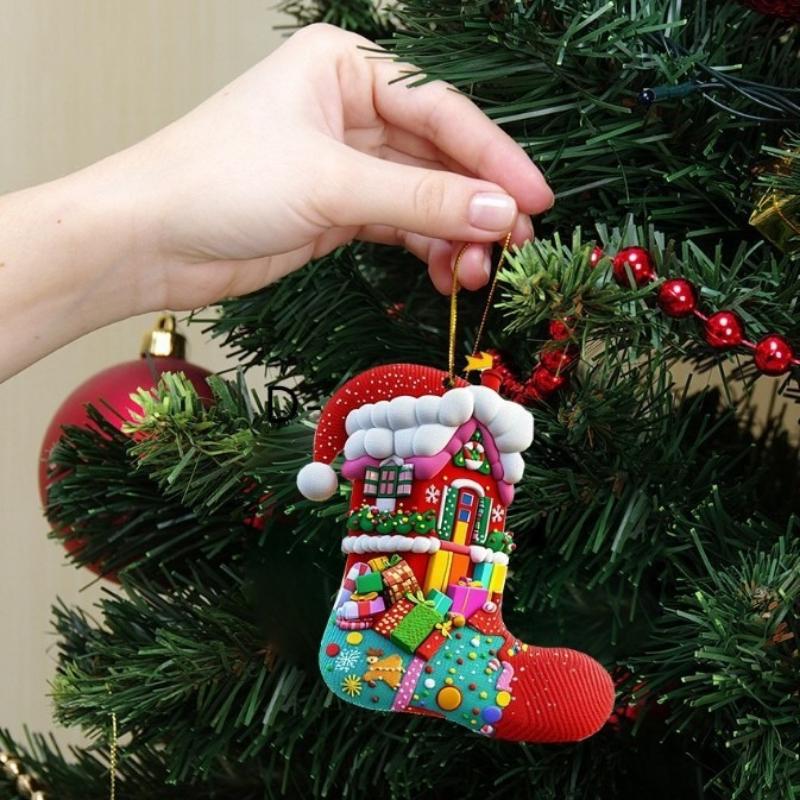 Christmas Stockings Series Flat Car Festive Atmosphere Christmas Tree Decoration Acrylic Backpack Pendant