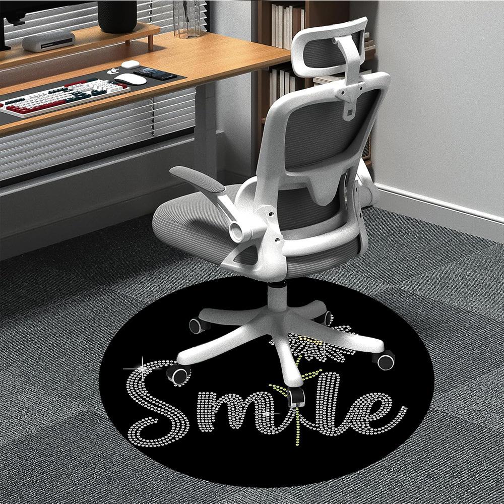 

1pc Smile, FlowerChair Carpet for Office, Indoor Non-Slip Washable Polyester Fiber Carpet, Mat For Office, Machine Washable 80cm