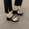 Beautiful high-heeled cool slippers women's versatile new summer fashion thick-heeled thick-soled toe slippers