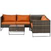 4 Piece Rattan Garden Furniture Set, Outdoor Corner Sofa Set with Storage Table, Loveseats, Cushions - Orange