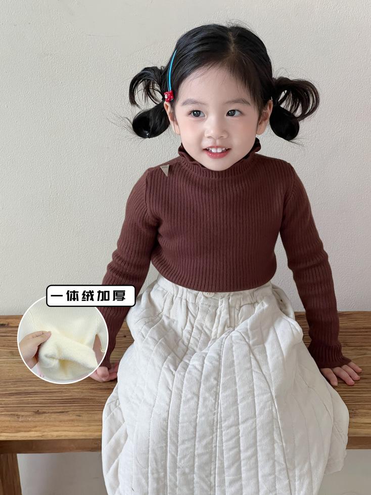 Kids Thickened One Piece Fleece Half Turtleneck Knit Sweater Anti Pilling Warm Base Layer Stylish Inner Wear Children Clothing