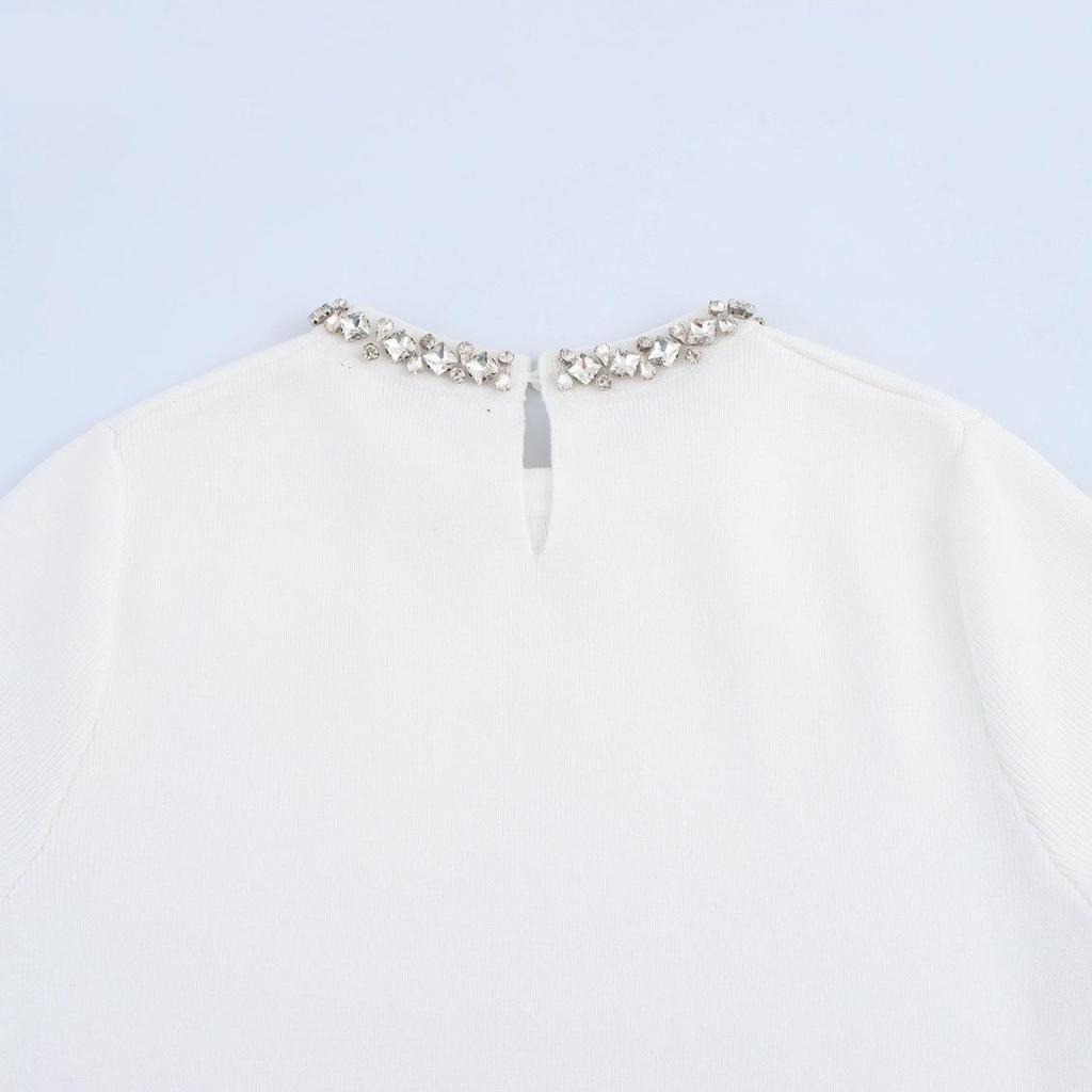 Spring 2025 Women's Fashion: Embellished Short Sleeve Round Neck Dress In European & American Style