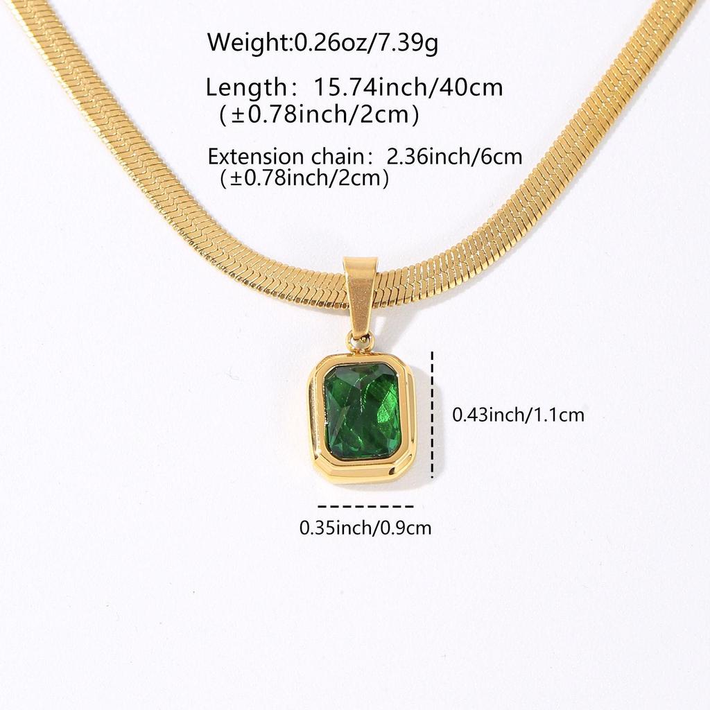 Square Green Stone Snake Bone Necklace with Bezel-set Synthetic Zircon Clavicle Chain