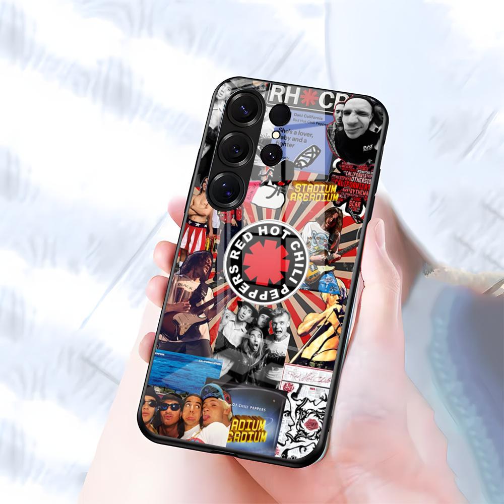 Heißer Chili P-Peppers Band Handyhülle Für Samsung S26 S25 S24 FE S23 S22 S21 Plus S20 Ultra Note20Ultra Schwarzes Glas Cover