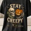 Haunted Halloween Movie Poster T-Shirt and Kids Tshirt, Stay Creepy Skull Pumpkin Tee, Retro Spooky Season Apparel, Gothic Comic Book Horror Gift
