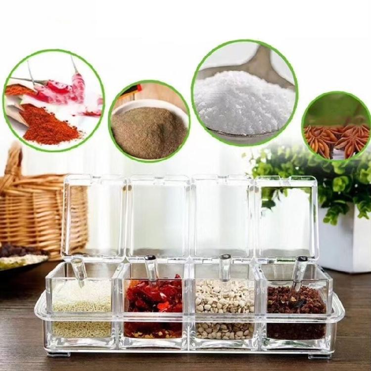 Hygienic 4 Unit Kitchen Case with Sealed Lid and Built In Scoops Delicate Box for Flour Sugar and Coffee Additives