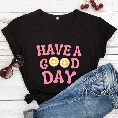 Życzę miłego dnia Kolorowa szczęśliwa twarz Grsphic T-Shirt z nadrukiem Trendy Positice Tee Moda damska Casual Grunge Top w stylu vintage