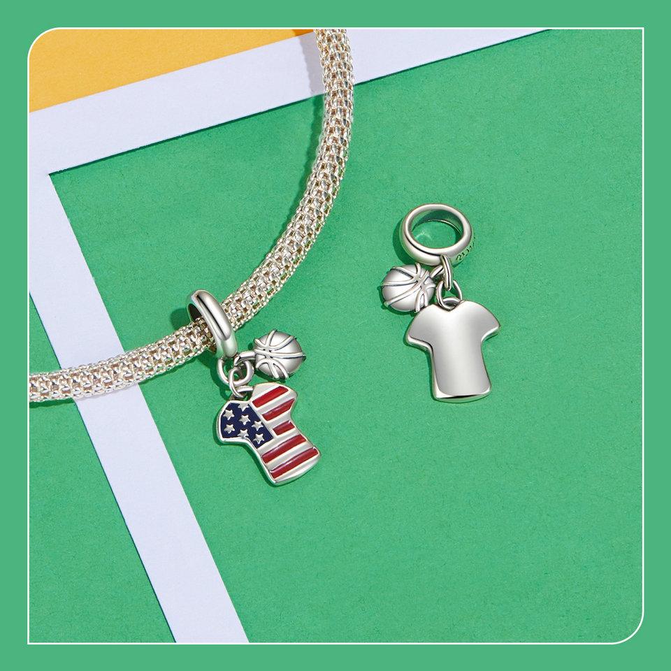 WOSTU 2024 925 Sterling Silver Football Love Sport Charm Beads Fit Women Bracelet & Necklaces Jewelry Soccer Beads