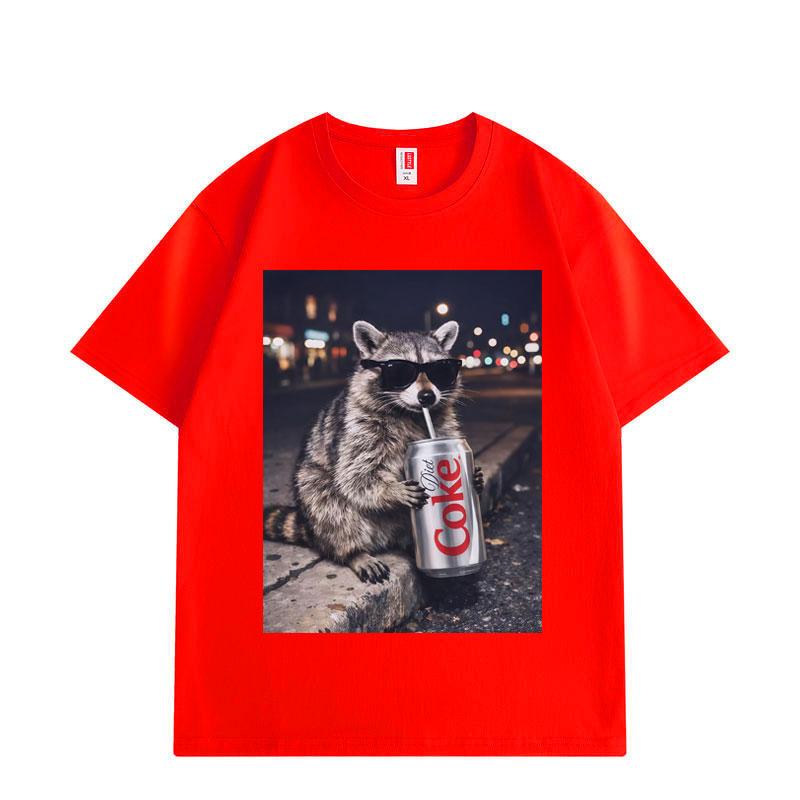 Funny Drinking Beer Cat Meme Graphi T Shirts Men Women Clothing High Street Fashion Trend T-shirts Summer Loose T-shirt