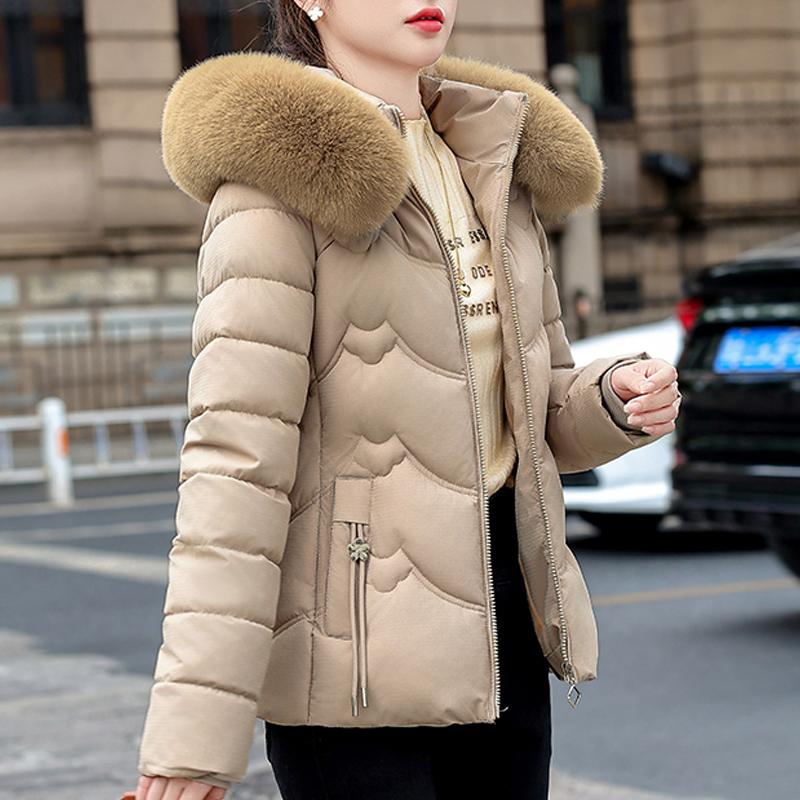 Fashion Winter Woman Parkas Hooded Faux Fur Collar Short Coats Thick Warm Women's Jackets