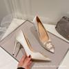 Pointed high heels women's 2025 new thin heel French white square buckle pearl temperament versatile fairy shoes