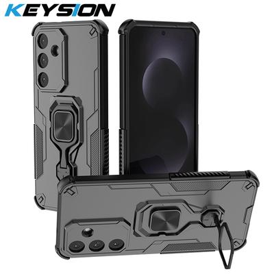 KEYSION Coque blindée antichoc pour Samsung A17 5G Silicone+PC Support anneau métallique vertical Coque arrière de téléphone pour Galaxy S25 FE 5G