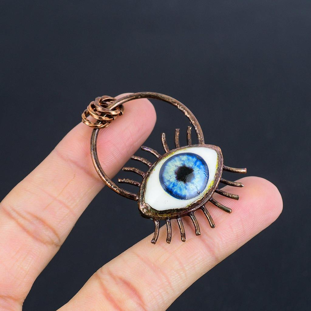 Evil Eye Pendant, Copper Electroformed Gemstone Jewelry, Handmade Pendant, For Mother Day