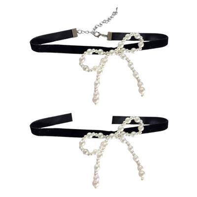 Elegante Schleifenknoten-Halskette Einzigartige Perlen Schleifenknoten-Anhänger Halskette Accessoires Stilvoller Damen-Choker Schmuck für Frauen