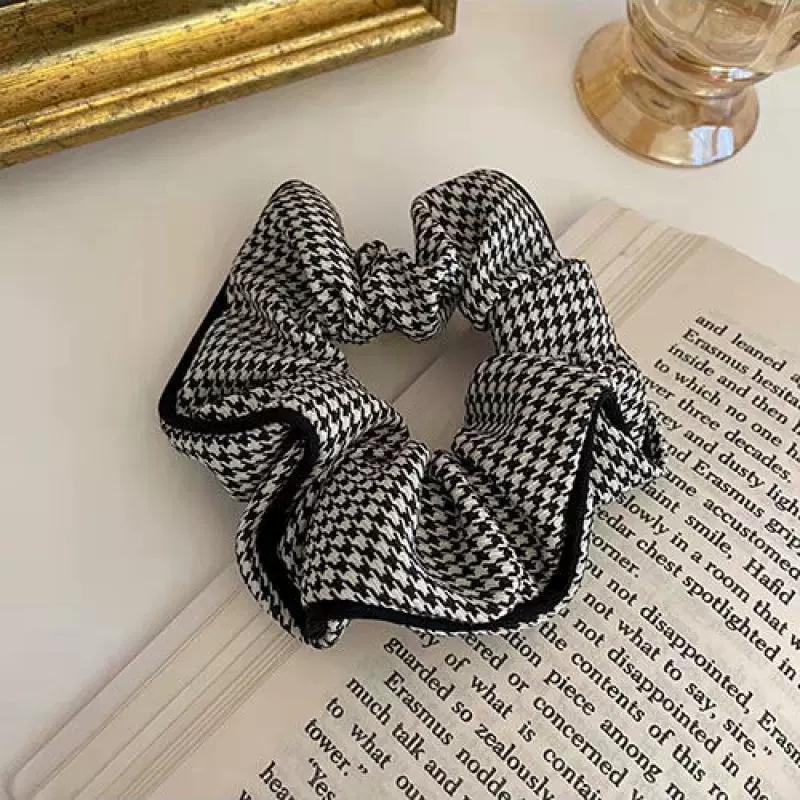 

Korean Houndstooth Fabric Large Elastic Hair Bands Autumn Elegant Plaid Scrunchies Girls Casual Daily Headwear Hair Ties Ropes чорний