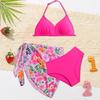 2025 Girls' Three-Piece Printed Swimsuit Set for Small and Medium Kids