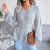 V-neck Tops Women Knitted Sweater Fashion Ruffles Long Sleeve Pullovers and Sweaters Ladies Jumper