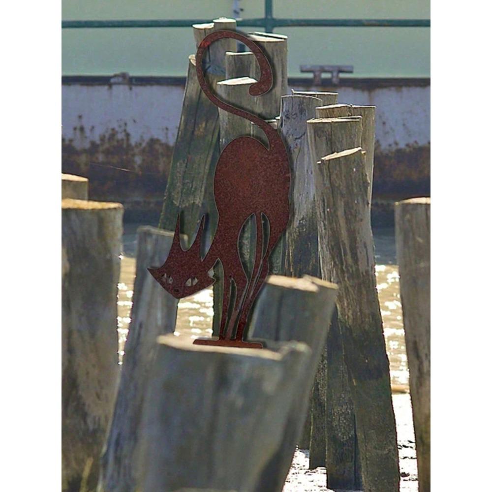 Vintage Black Cat Metal Wall Art Weatherproof Outdoor Gothic Garden Decor Sculpture