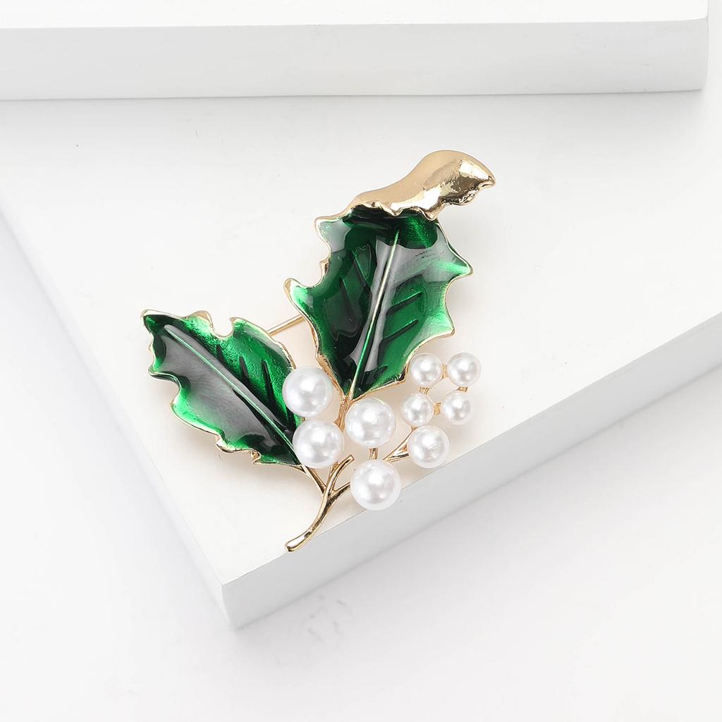 Simple And Exquisite Alloy Pearl Leaf Brooch Fashionable Versatile Women'S Suit Cardigan Corsage Jewelry Pin
