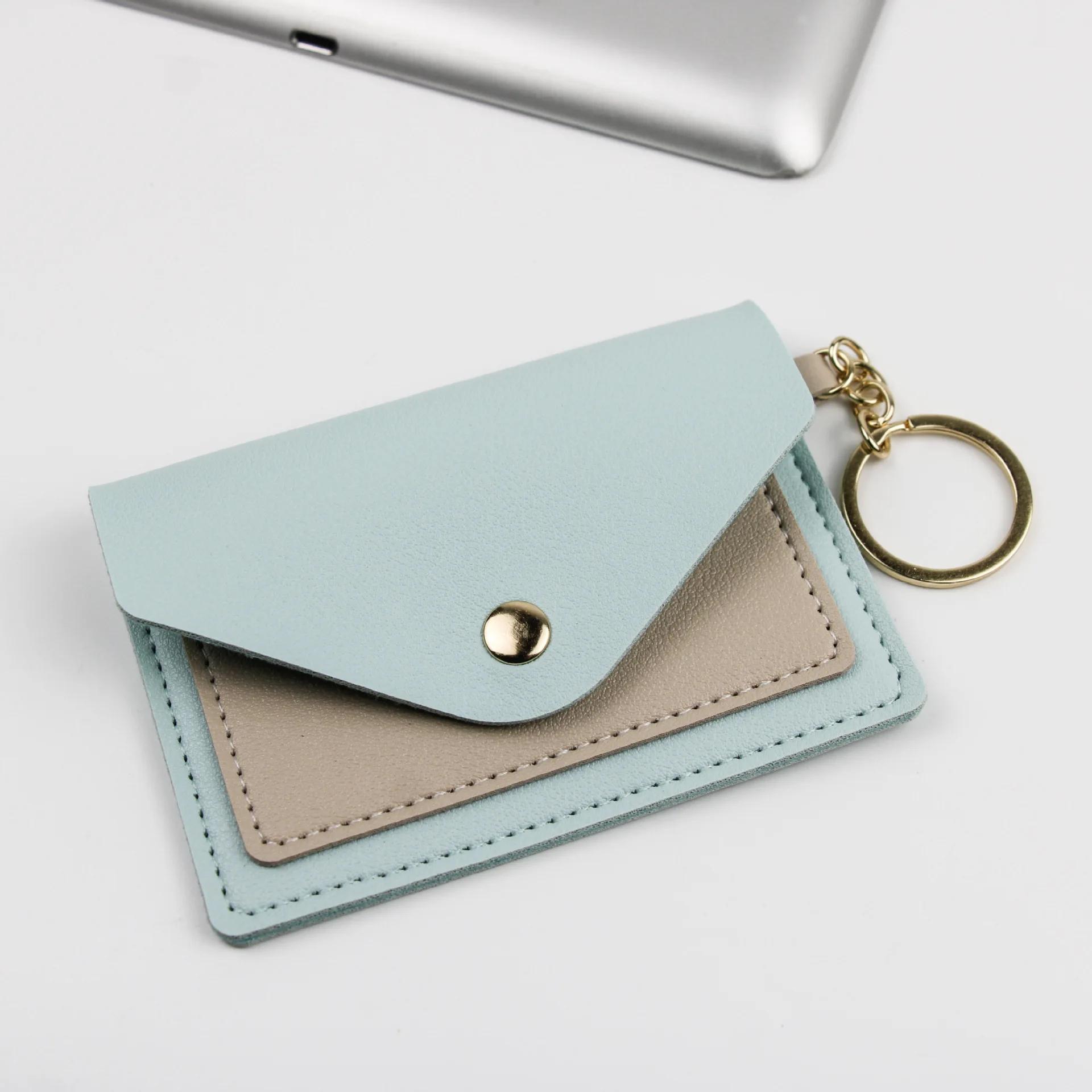 Fashion Slim Leather Wallet Business Credit Card Holder Short Purse Leather ID Card Holder Candy Color Bank Multi Slot Card Case светло-синий