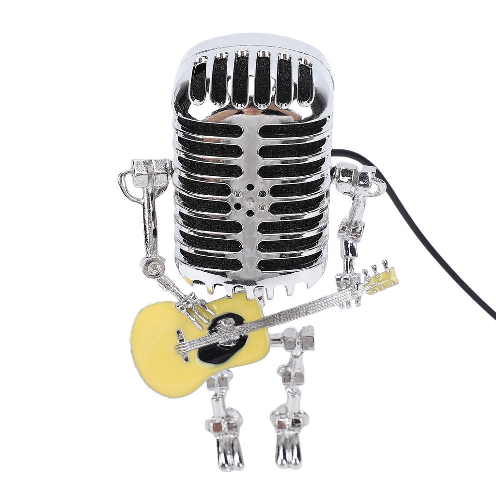Yellow Guitar Microphone Desk Lamp USB Powered Vintage Microphone Guitar Robot Lamp for Music Lovers