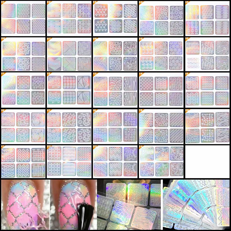 24 Mixed Nail Art Sticker Symphony Laser Cutout Stickers Nail Decals Large-scale Painting Printing Template Stickers
