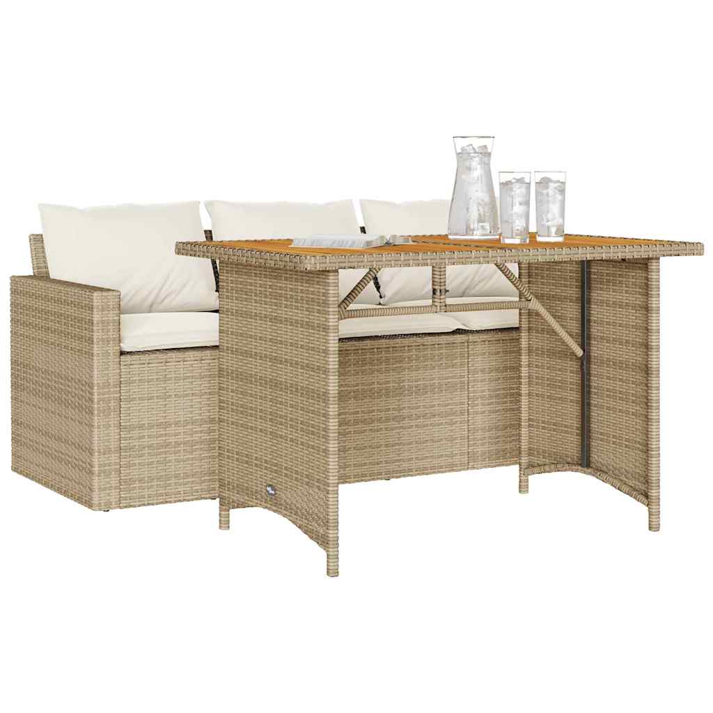 2 Piece Outdoor Dining Set with Cushions Beige Poly Rattan
