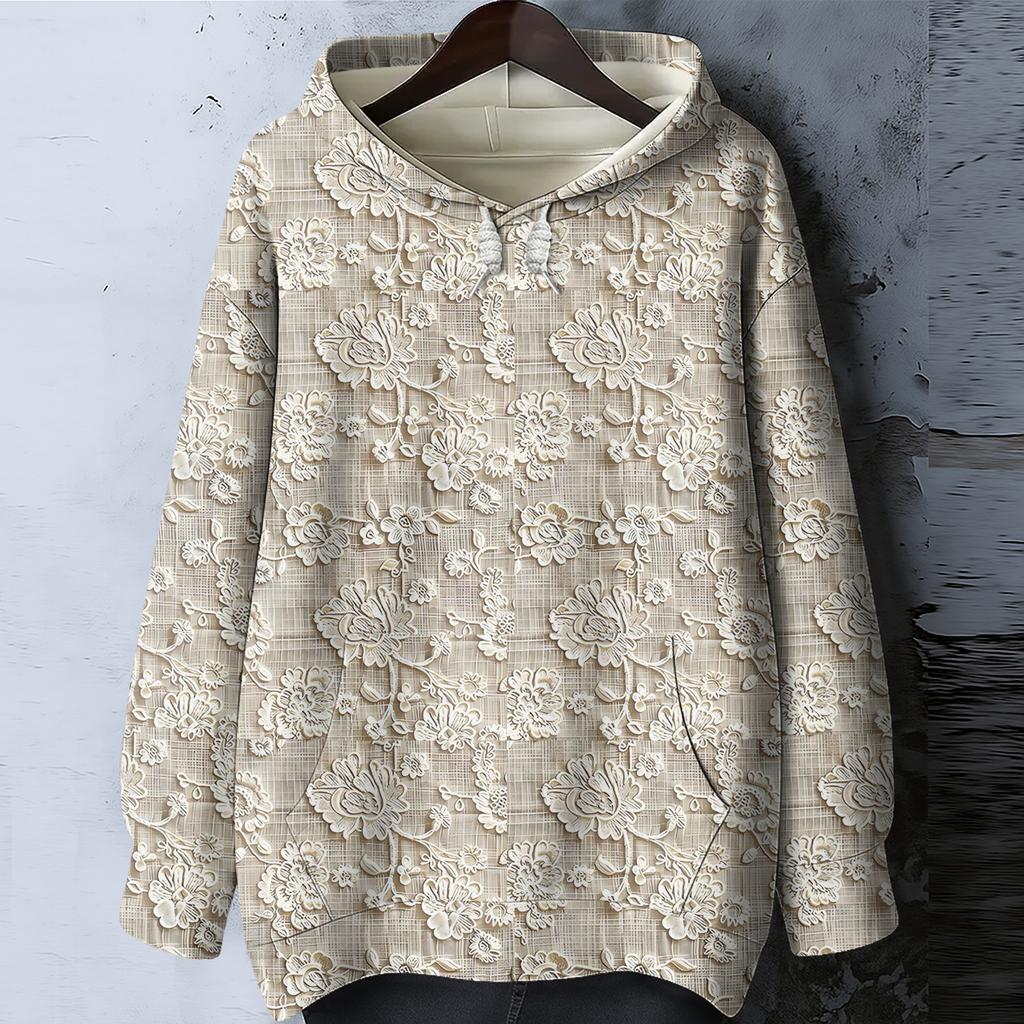 Women's Floral Print Loose Casual Long Sleeved Hooded Sweatshirt