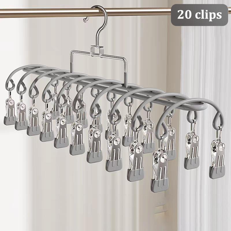Wieszak do suszenia skarpet ze stali nierdzewnej z 20 klipsami – Wielofunkcyjne narzędzie gospodarstwa domowego do suszenia skarpet, bielizny
