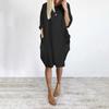 Spring Summer Dress Oversized Knee Length Long Sleeves Pure Color Round Neck Baggy Midi Dress for Daily Wear Dating Travel