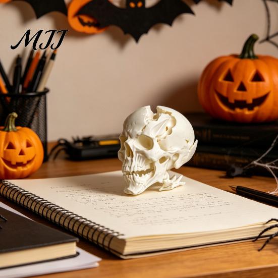 Decorazione Cranio Alieno Ornamento di Halloween, Forma in Resina Sintetica Scultura Figura Dettaglio Osseo Realistico, Ornamento da Tavolo per Feste