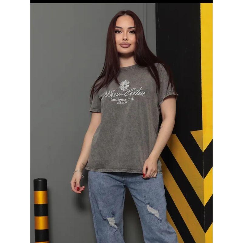 Western Style New Fashion Washed Distressed Print Short Sleeve T-shirt Top Printed Cotton T-shirt