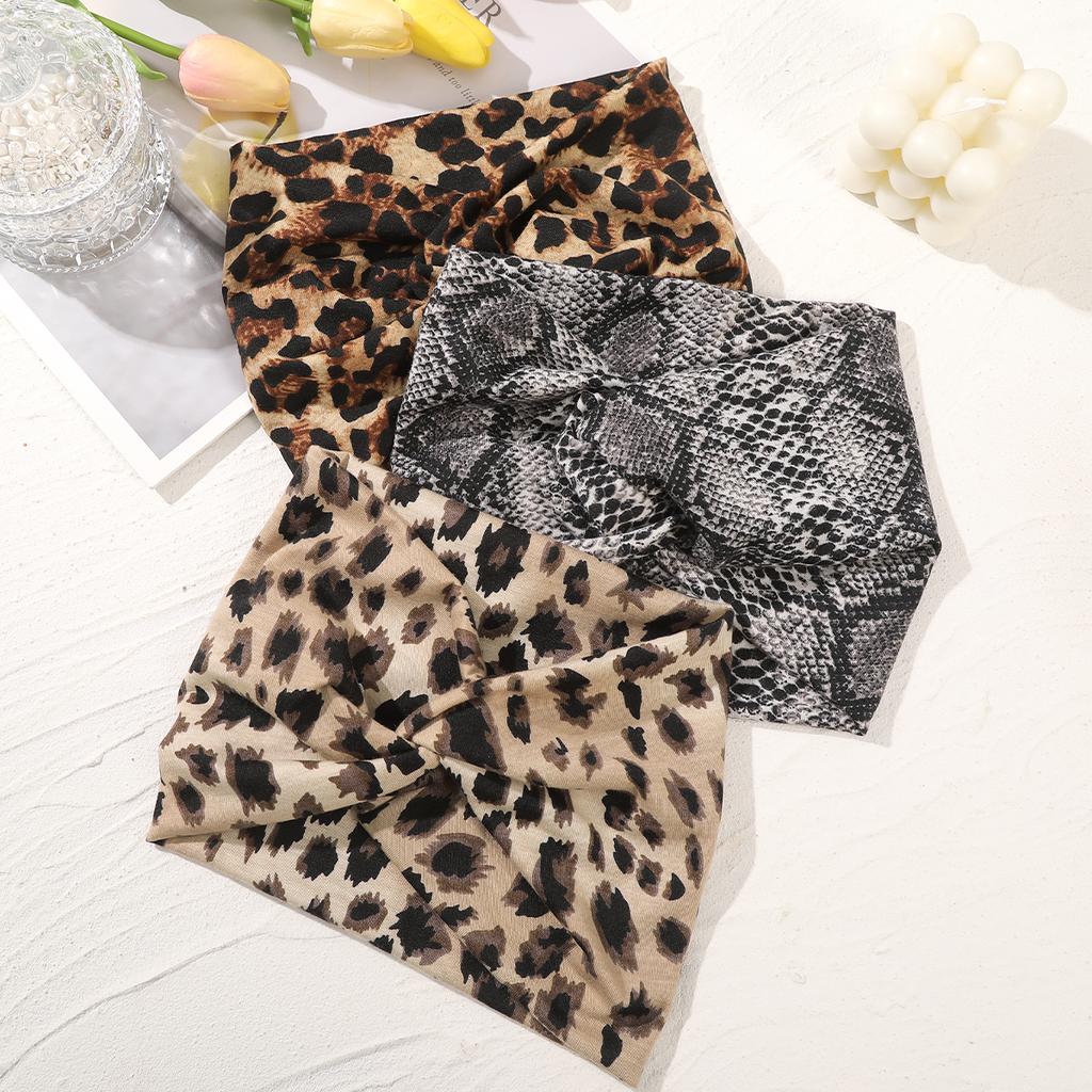 Yoga Leopard Print Stirnbänder für Damenhaar Breit Dick Dehnbar Boho Turban Geknotet Leopard Stirnbänder Damen Haaraccessoire