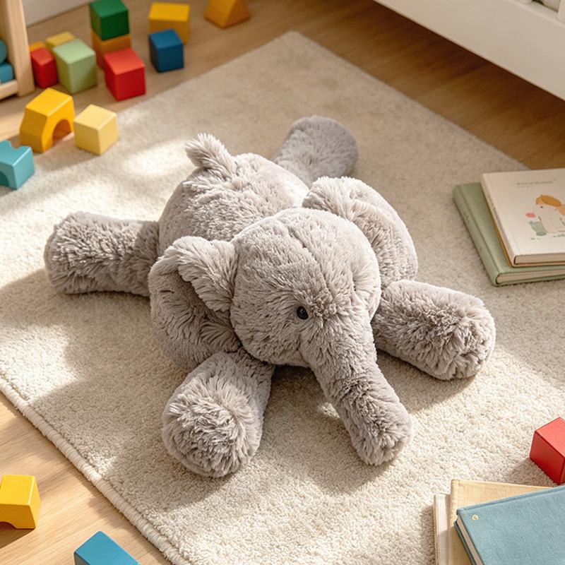 Übergroßer Grauer Liegender Elefant Plüsch Kuscheltier Niedliche Puppe Extra Groß Schlappohr Langer Rüssel Weiches Lockiges Fell Für Teenager Ganze Nacht Entspannung