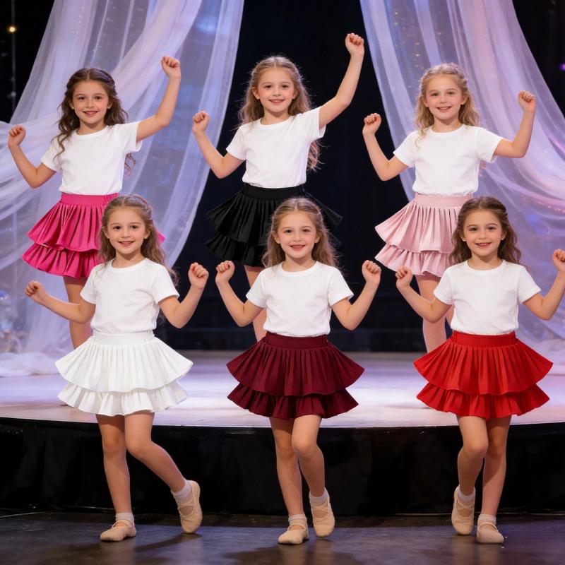 School Girls Dance Layered Tutu Skirt Elastic Waist Pleated Skirt Kids Performance Daily Wear Casual Party Outfit Ruffle Skirts