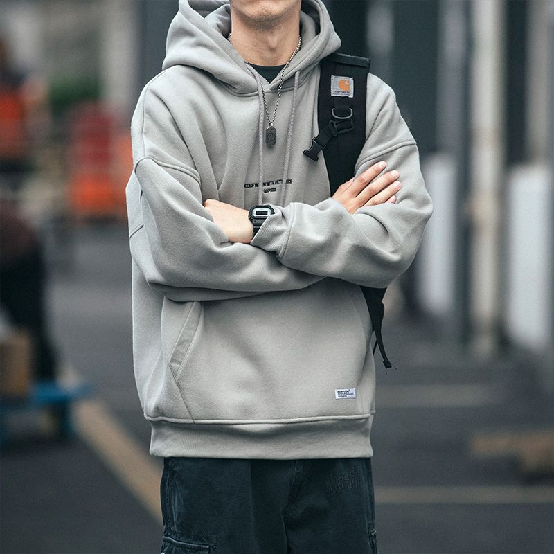 Men's Autumn Casual Letter Print Plus Velvet Thickened Hooded Sweatshirt