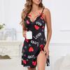 European-American Women's V-Neck Backless Summer Print Nightdress