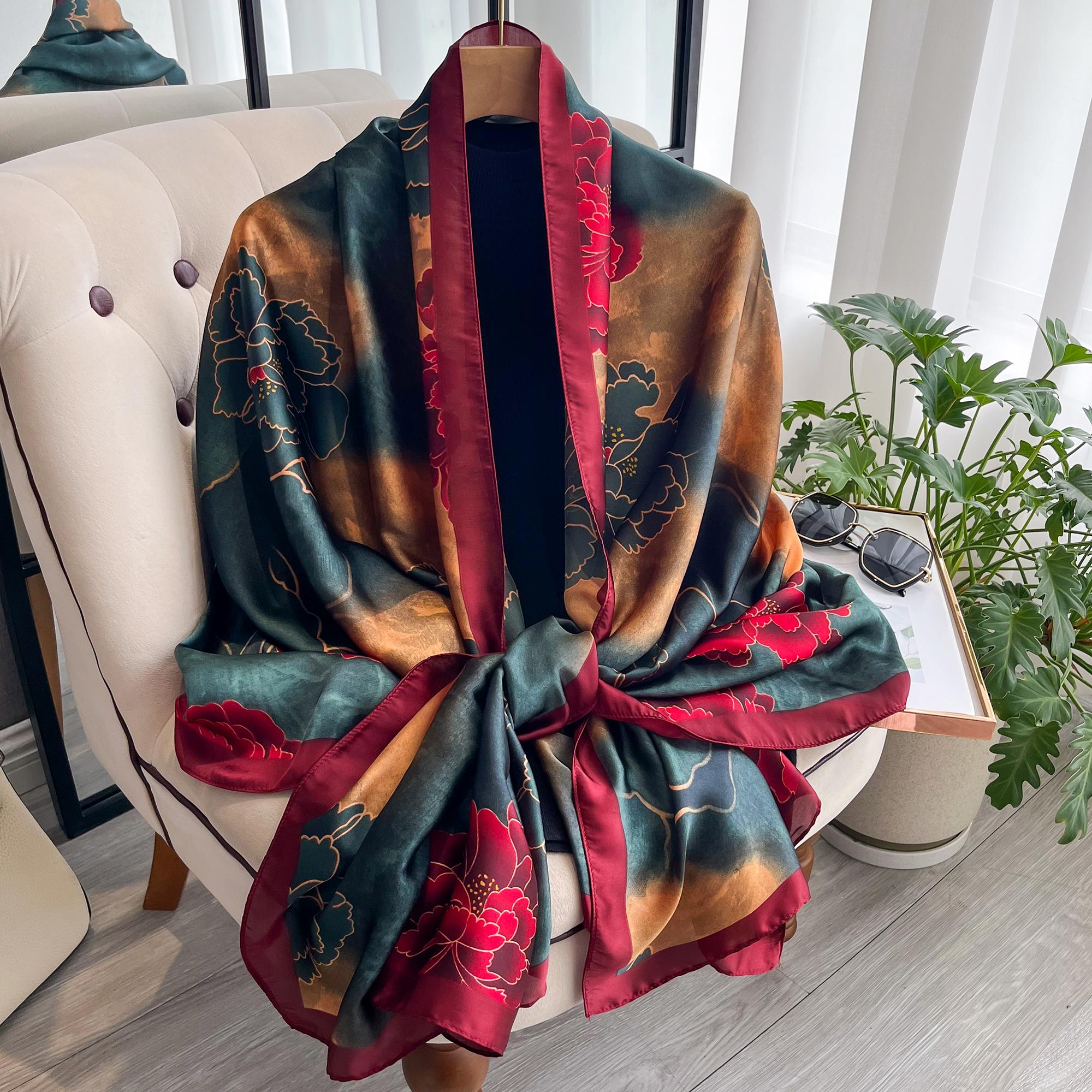 

Роскошный стиль Солнцезащитные шали Популярные 2024 Новые Пляжные банданы Дизайн Четыре сезона Шарфы Женские 180X90СМ Квадратный шелковый шарф