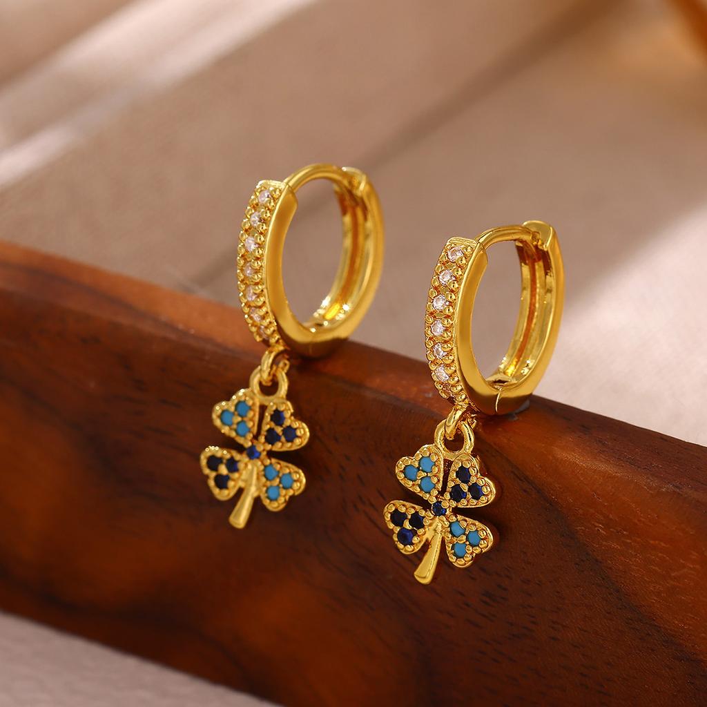 2026 Vintage Gold Color Hoop Earrings For Women Elegant CZ Heart Star Flower Pendant Hanging Ear Piercing Romantic Jewelry Gift