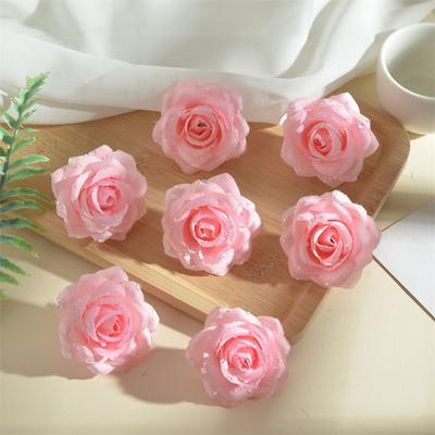 6 Pcs Artificial Dewdrop Rose Real Touch Faux Silk Rose Flower Head for DIY Wedding Bouquets Party Home Decoration