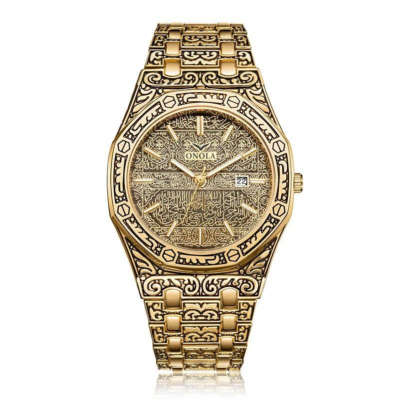 

ONOLA Luxury Quartz Classic Watch Male Fashion Casual Wristwatch Waterproof Luminous Vintage Simple Date Display Men Watches золотой
