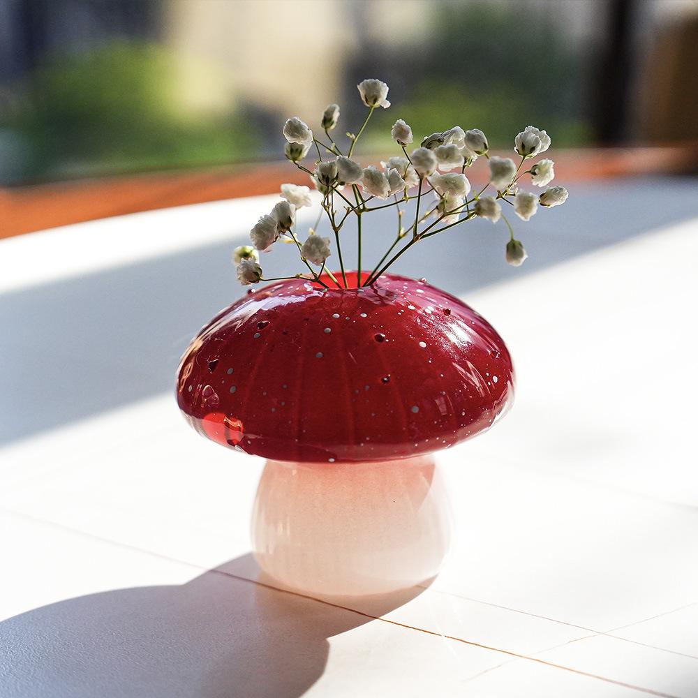 Mushroom Home Glass Vases Interior Decor Mini Desktop Flower Vases for Small Bouquets Room Decorations Home Tabletop Decor Gifts