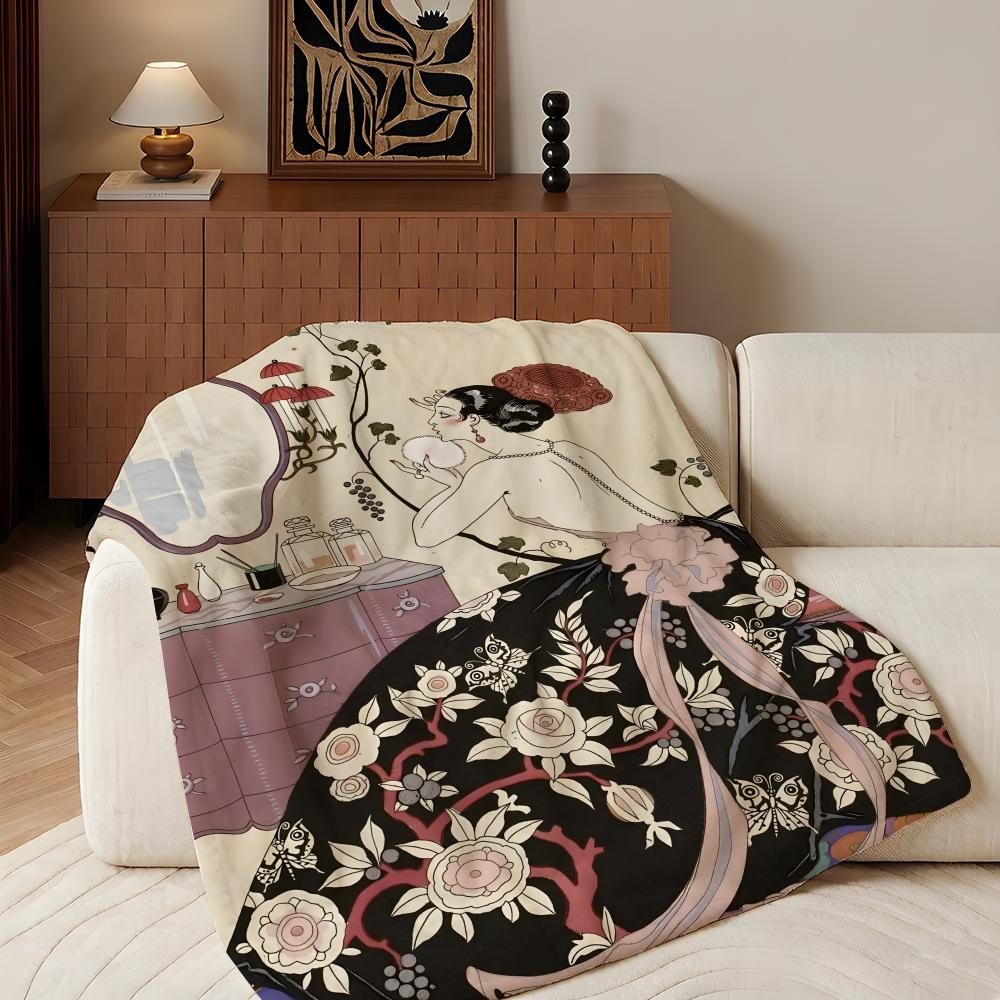 Artist G-George B-Barbier Throw Flannel Throw Blanket, Lightweight Cozy, Durable Washable cute Cool