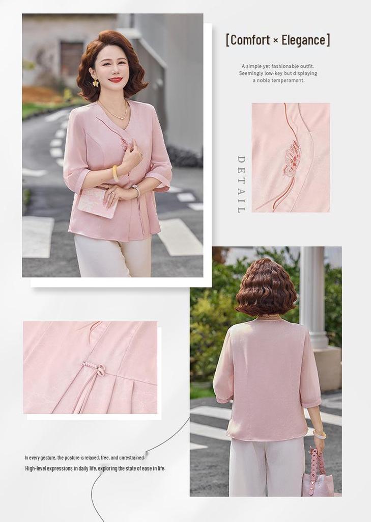 2026 Summer Women's Chinese Style Short-Sleeved Shirt - Fashionable, Elegant, Age-Defying Mother's Wear