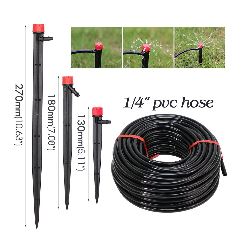 50-5m 1/4" Garden Drip Micro Irrigation 8-hole Adjustable Drippers with Stake 4/7mm Adapter PVC Tubing Automatic Watering System