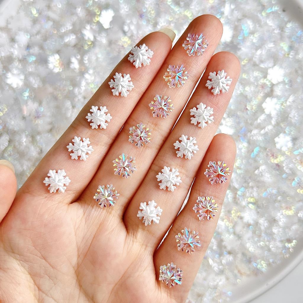 New Snowflake Nail Art Accessories Internet Celebrity Christmas Flat Double Layer White Ice Flower Resin Wearable Nail Decorations