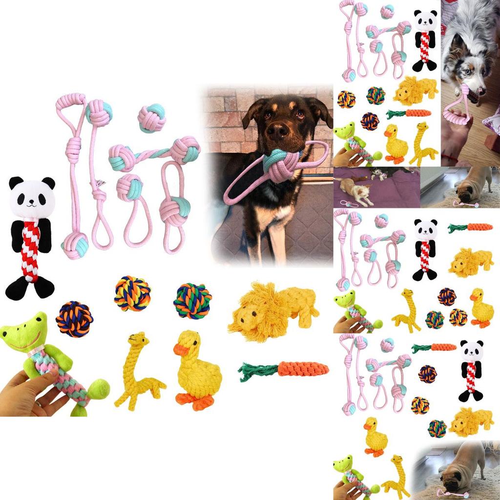 Kit de 6x Brinquedos de Corda para Cães Resistentes e Duráveis Nó de Mastigar Bola Pet Filhote Urso Brinquedo de Algodão Atacado