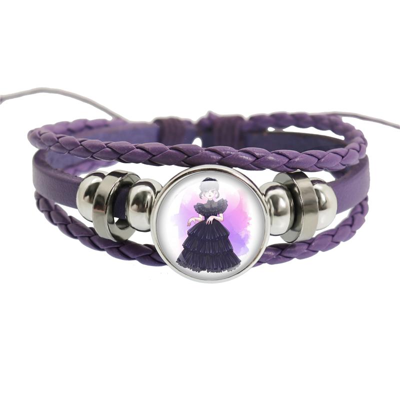 

Movie Wednesday Purple Knit Snap Bracelet Glass Cabochon Diy Handmade Multi Layer Weaving Bangle Jewelry for Women Men Gift