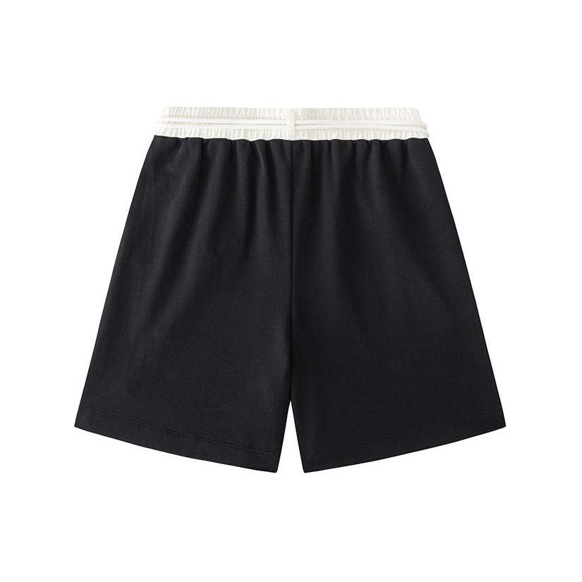 Anta Life Series Patchwork Mid-Rise Drawstring Loose Fit Five-Point Casual Shorts Women shorts Basic-Black 162428311-2