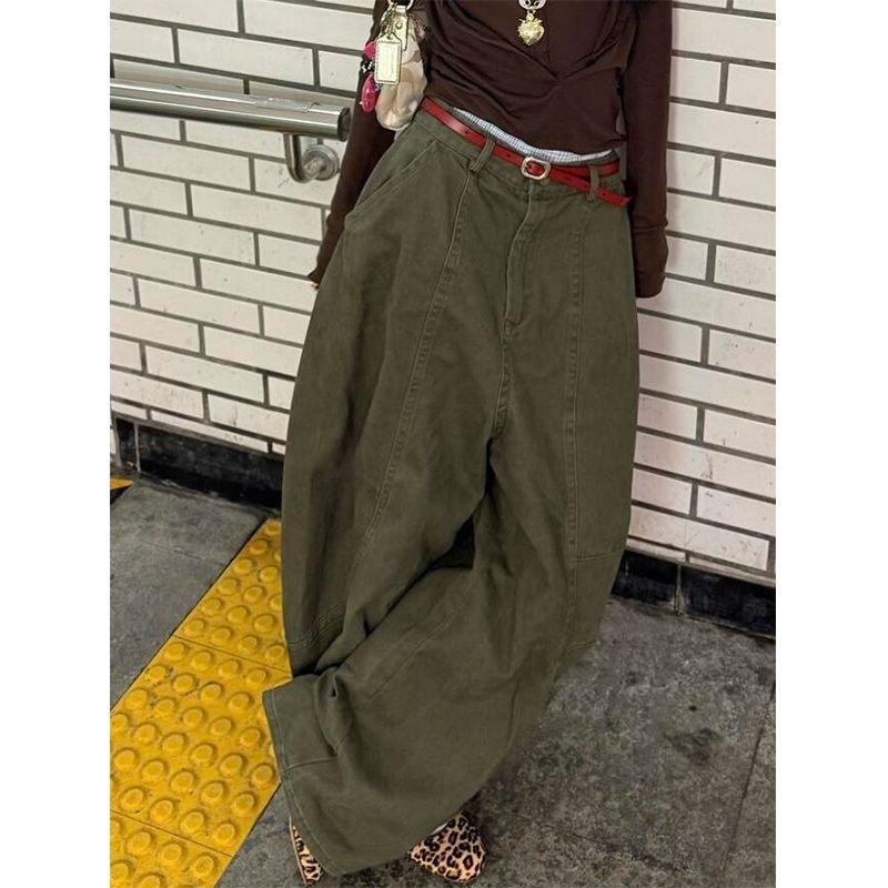 

Y2K винтажные потертые женские джинсы Harajuku Scimitar Wide Leg американские ретро джинсовые брюки мешковатые брюки с высокой талией S